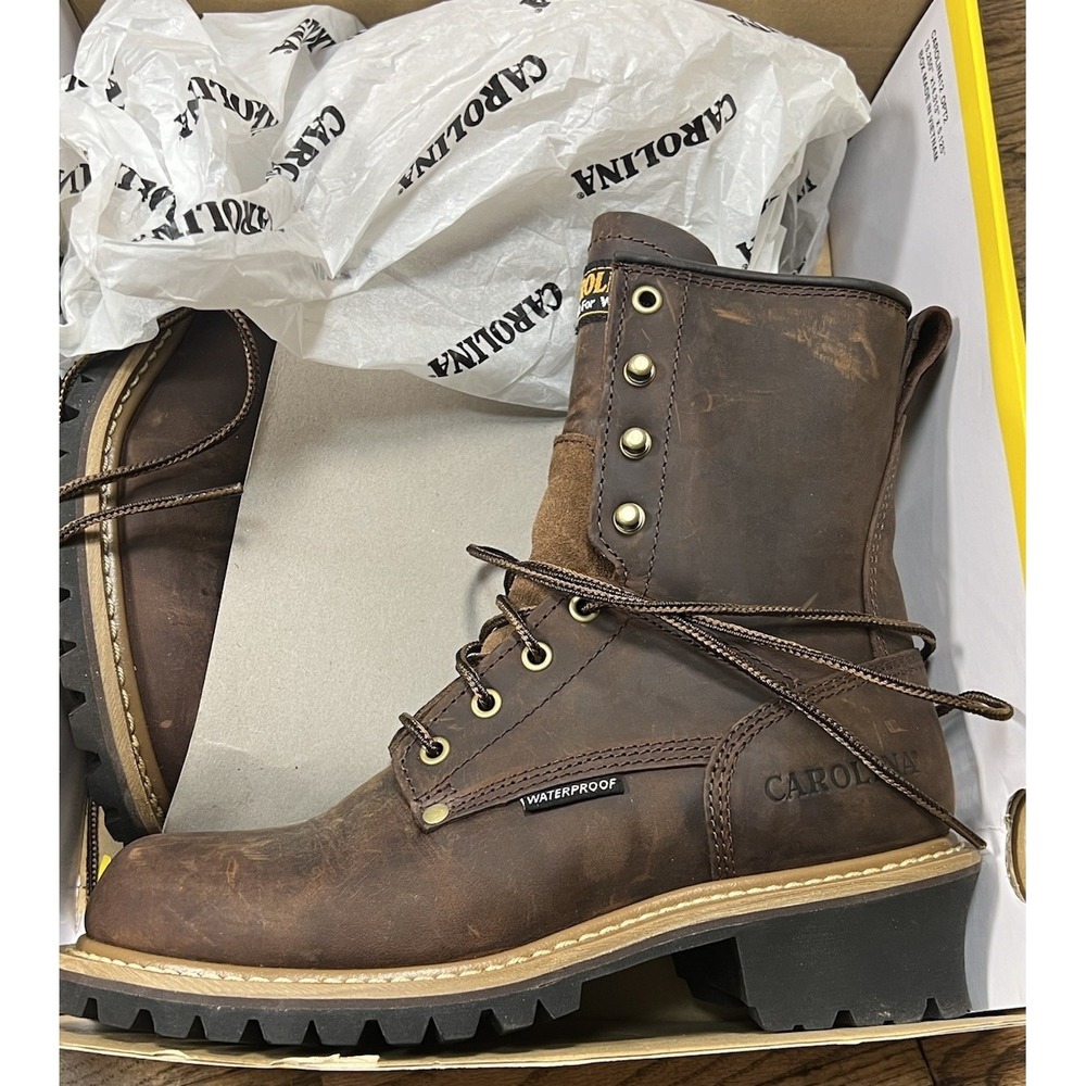 NEW Carolina Elm 8-inch Waterproof Logger Boots for Men CA8821 Sz 8